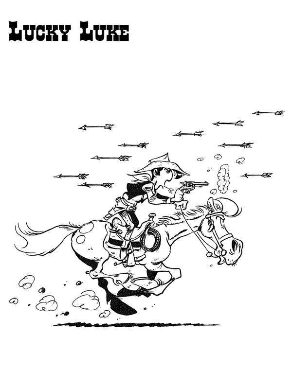 coloriage lucky luke poursuit les indines